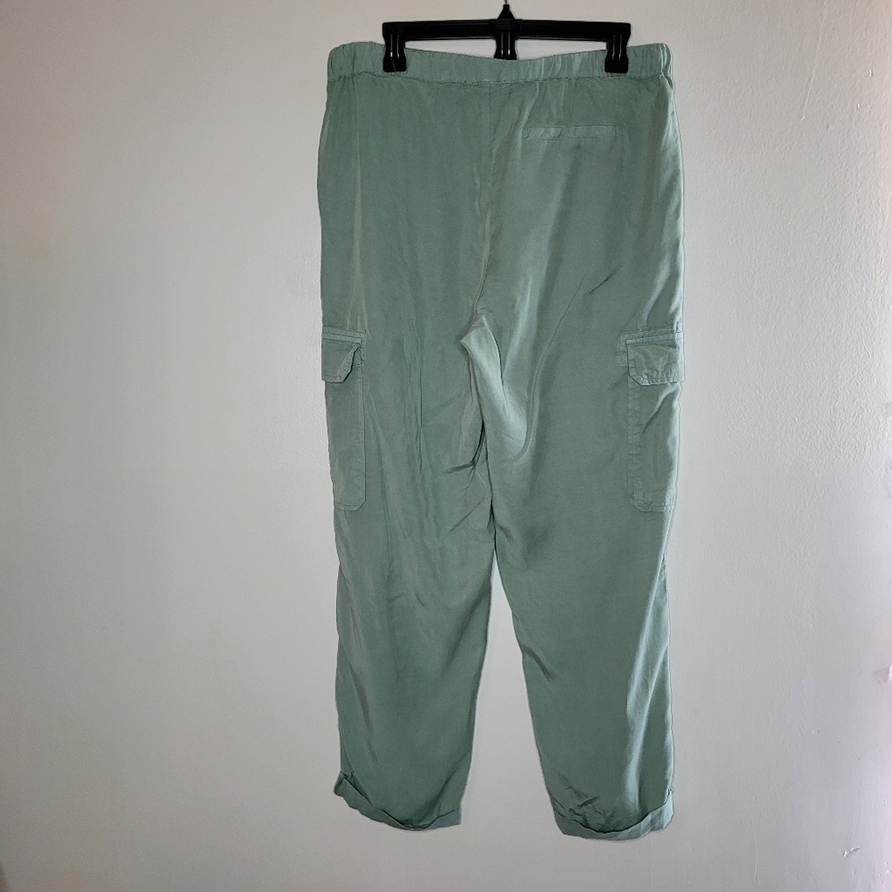 Saks Fifth Avenue Cargo Pants Women's Green Medium Elastic Tie Waist Boho Casual - Picture 4 of 11